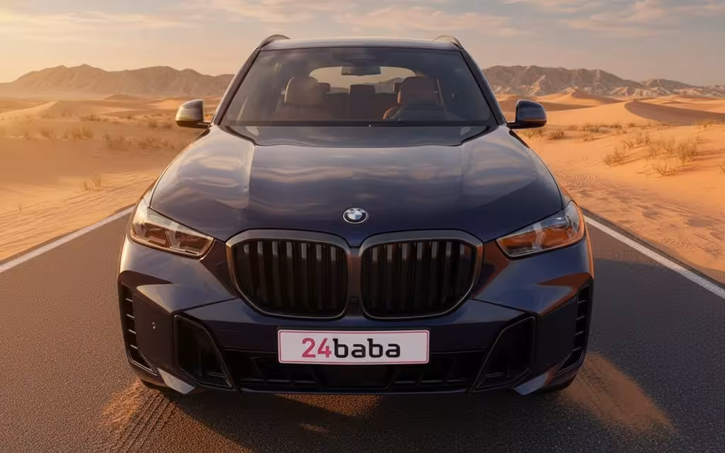 Bmw X5 2025 Blue front view with headlights – rental in Dubai