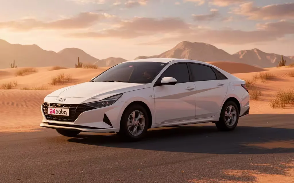 Hyundai Elantra 2023 White side profile – rental in Dubai