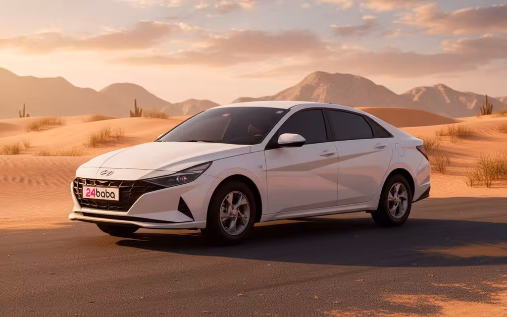 Hyundai Elantra 2023 White side profile – rental in Dubai