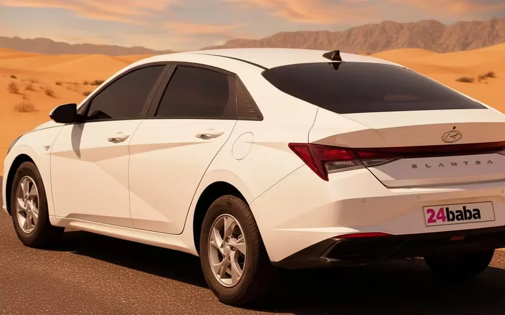 Hyundai Elantra 2023 White rear view showing taillights – rental in Dubai