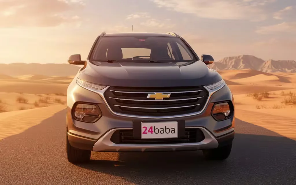 Chevrolet Groove 2023 Grey front view with headlights – rental in Dubai