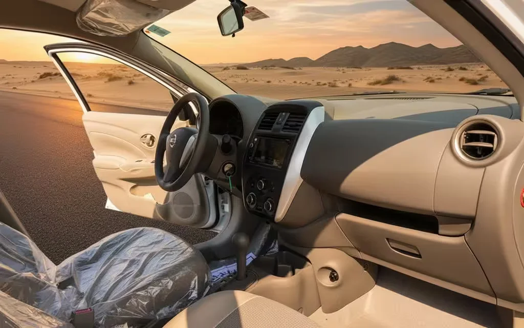 Nissan Sunny 2024 interior view showing trim – rental in Dubai