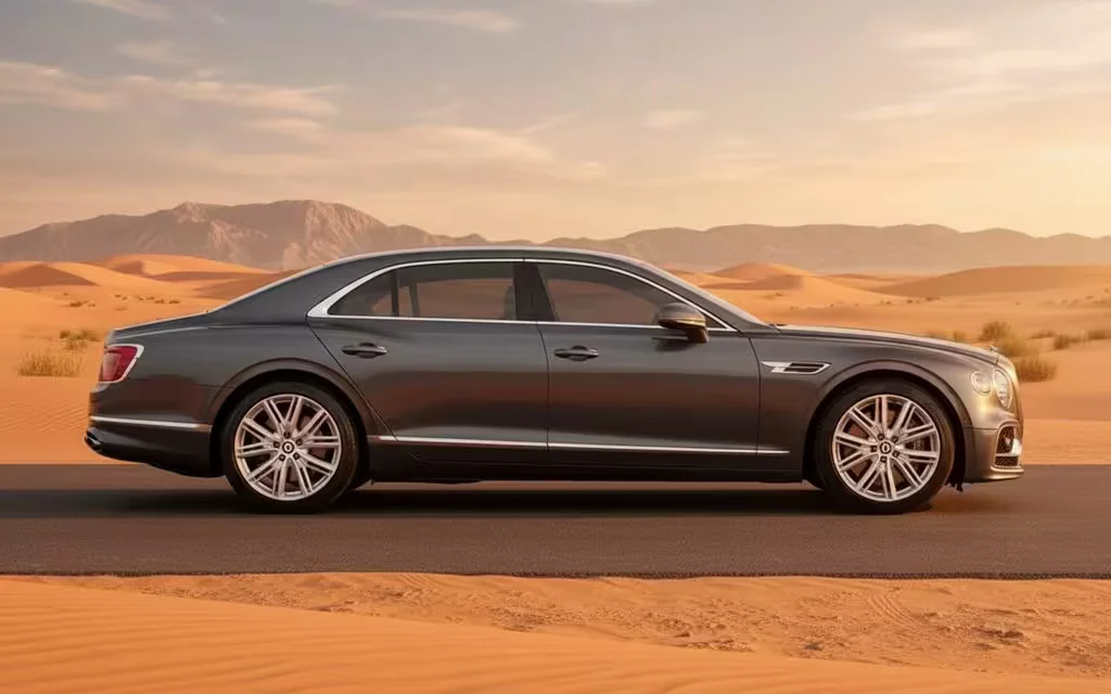 Bentley ContinentalFlyingSpur 2024 Grey side profile – rental in Dubai