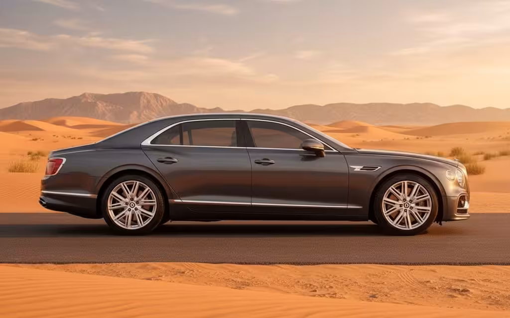 Bentley ContinentalFlyingSpur 2024 Grey side profile – rental in Dubai