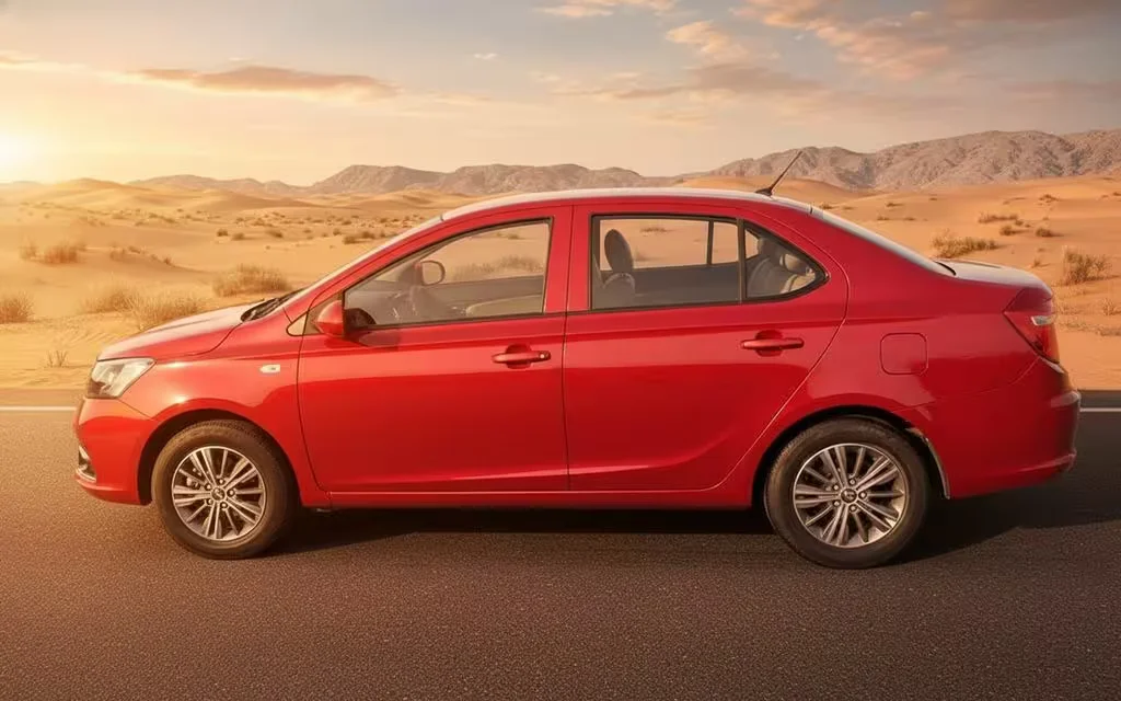 Chery Arrizo3 2020 Red side profile – rental in Dubai