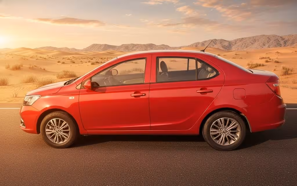 Chery Arrizo3 2020 Red side profile – rental in Dubai