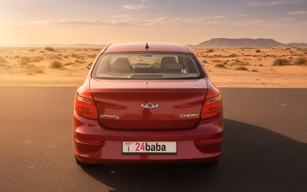 Chery Arrizo3 2020 Red rear view showing taillights – rental in Dubai