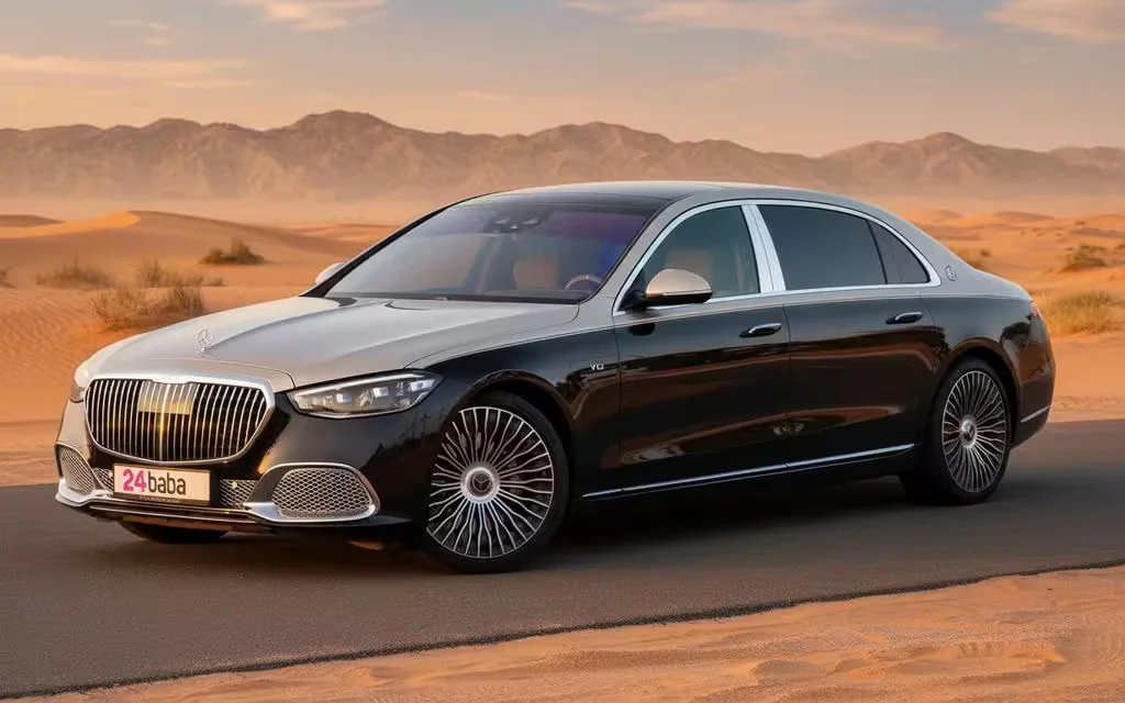 Mercedes S680 2025 Black front view with headlights