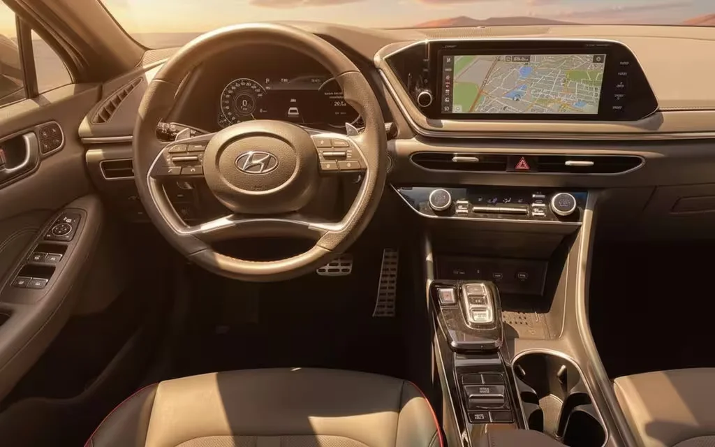 Hyundai Sonata 2022 dashboard and infotainment – rental in Dubai
