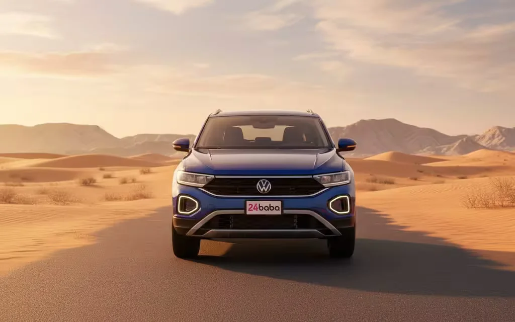Volkswagen T Roc 2023 Blue front view with headlights – rental in Dubai