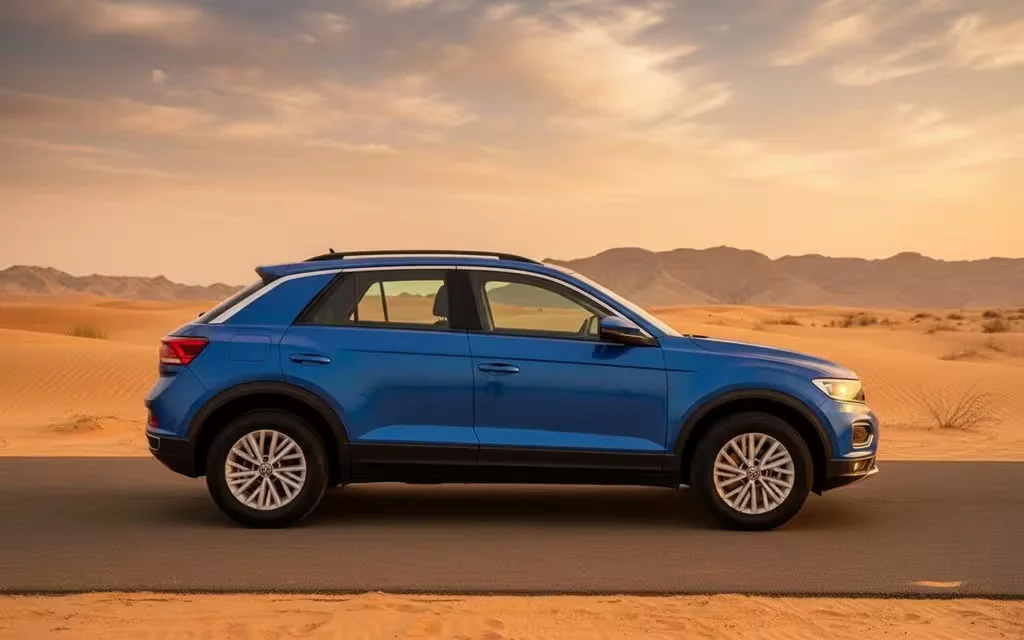 Volkswagen T Roc 2023 Blue side profile – rental in Dubai
