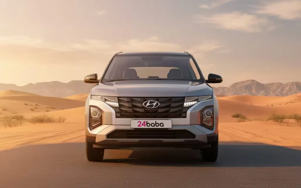 Hyundai Creta 2023 Silver front view with headlights – rental in Dubai