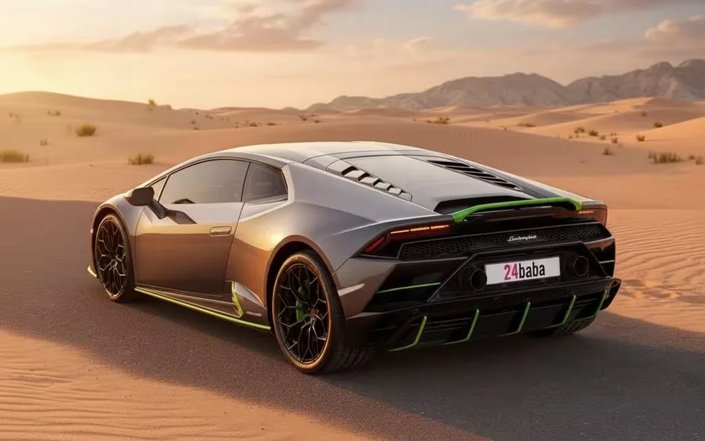 Lamborghini Huracan 2020 Grey rear view showing taillights – rental in Dubai