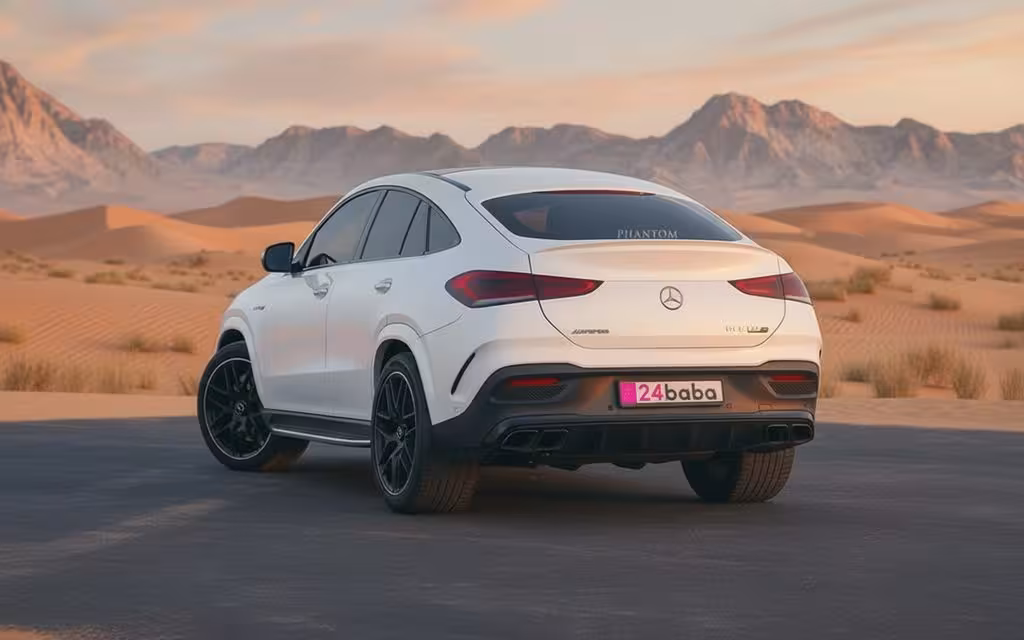 Mercedes Gle63 2021 White rear view showing taillights – rental in Dubai