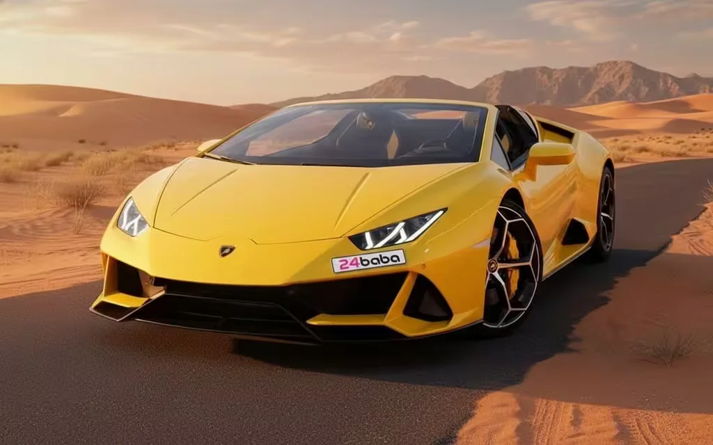 Lamborghini Huracan 2021 Yellow front view with headlights – rental in Dubai