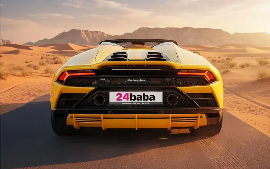 Lamborghini Huracan 2021 Yellow rear view showing taillights – rental in Dubai