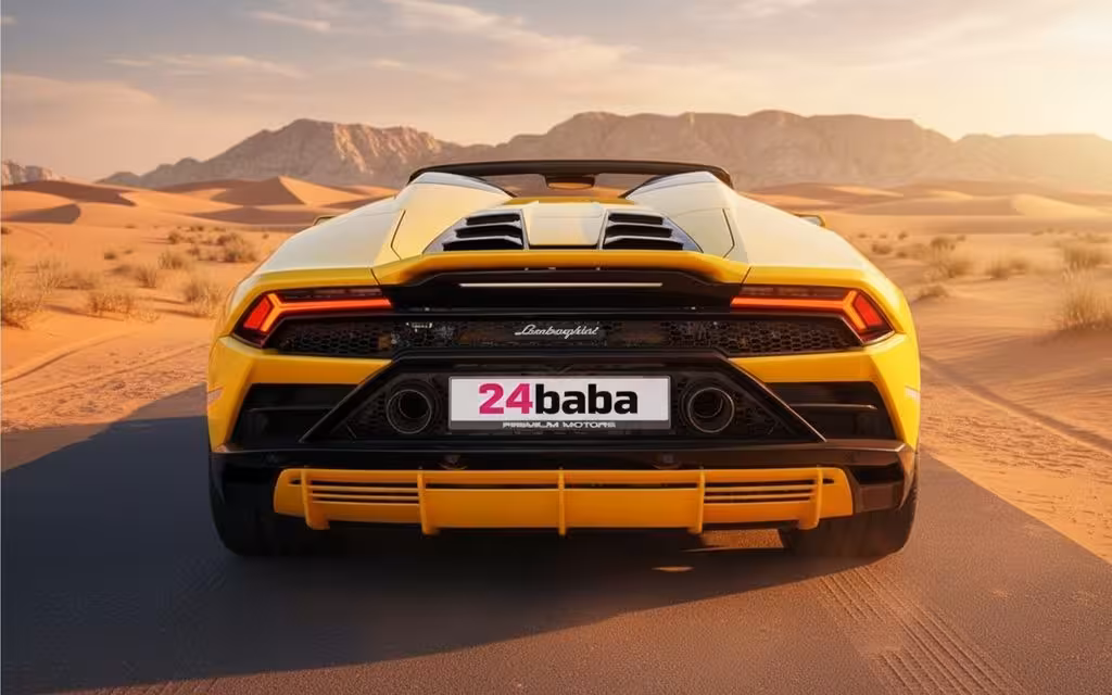 Lamborghini Huracan 2021 Yellow rear view showing taillights – rental in Dubai