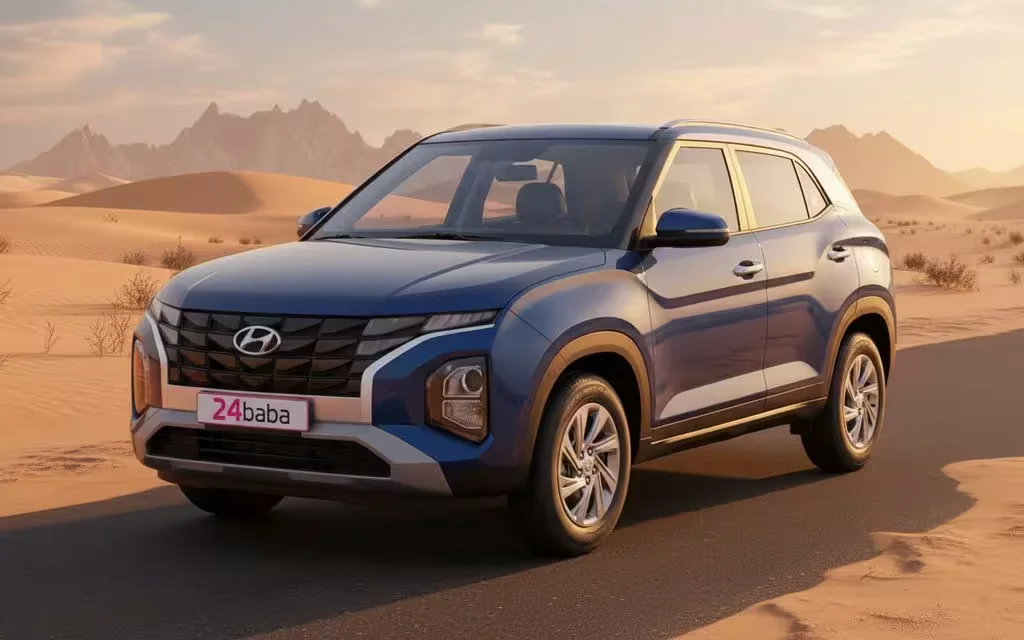 Hyundai Creta 2024 Blue front view with headlights – rental in Dubai