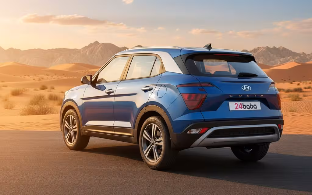 Hyundai Creta 2024 Blue rear view showing taillights – rental in Dubai