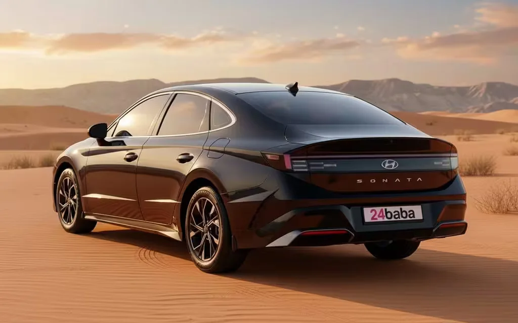 Hyundai Sonata 2024 Black rear view showing taillights – rental in Dubai