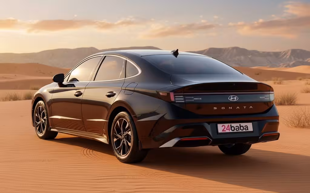 Hyundai Sonata 2024 Black rear view showing taillights – rental in Dubai