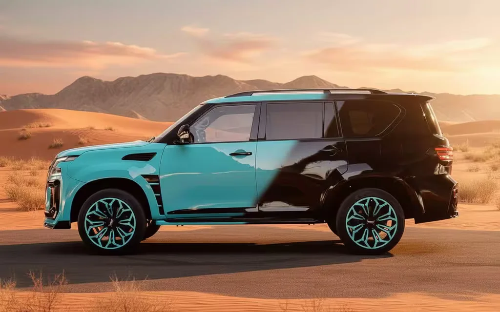 Nissan Patrol 2020 Blue side profile – rental in Dubai