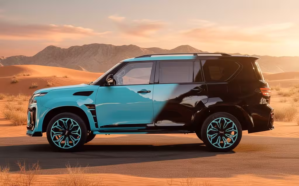 Nissan Patrol 2020 Blue side profile – rental in Dubai