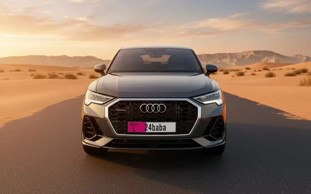 Audi Q3 2022 Grey front view with headlights – rental in Dubai