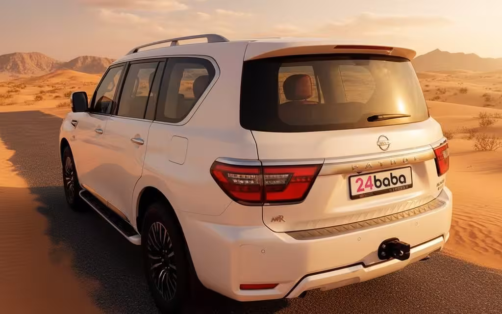 Nissan Patrol 2022 White rear view showing taillights – rental in Dubai