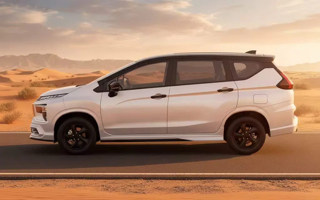 Mitsubishi Xpander 2024 White side profile – rental in Dubai