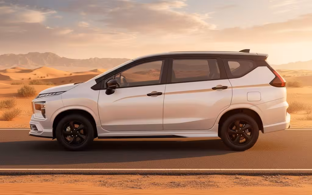 Mitsubishi Xpander 2024 White side profile – rental in Dubai