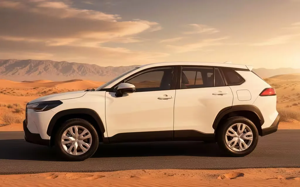 Toyota CorollaCross 2024 White side profile – rental in Dubai