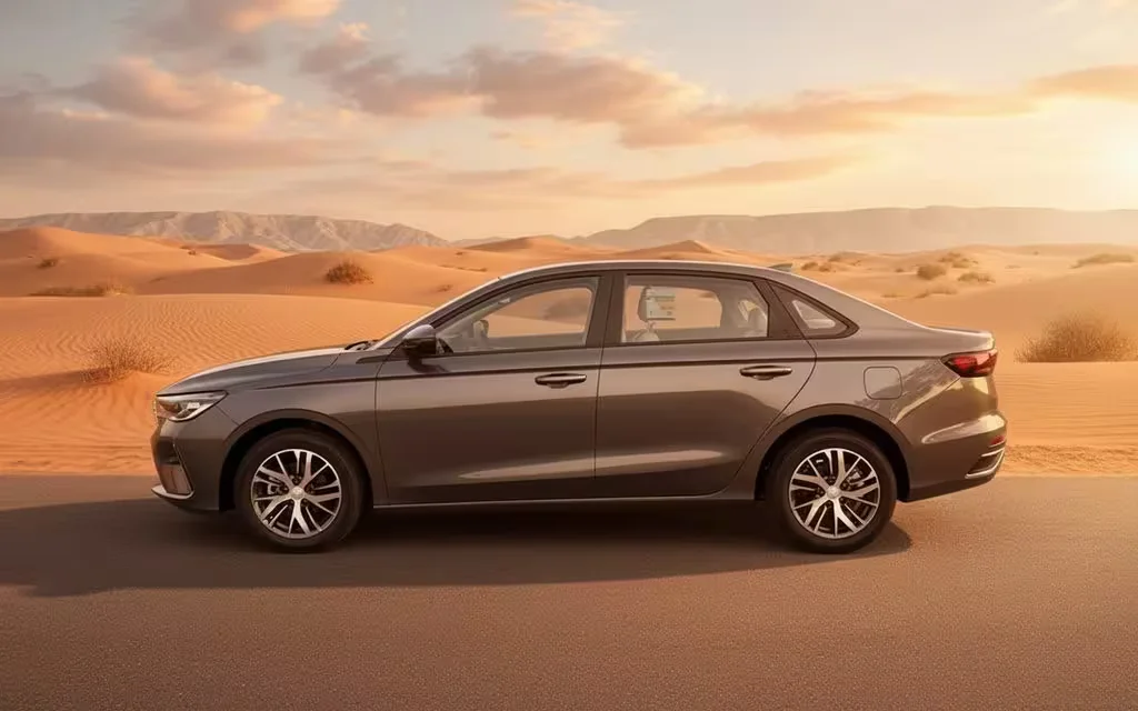 Geely Emgrand 2024 Grey side profile – rental in Dubai