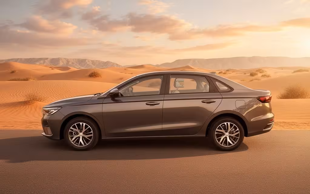 Geely Emgrand 2024 Grey side profile – rental in Dubai