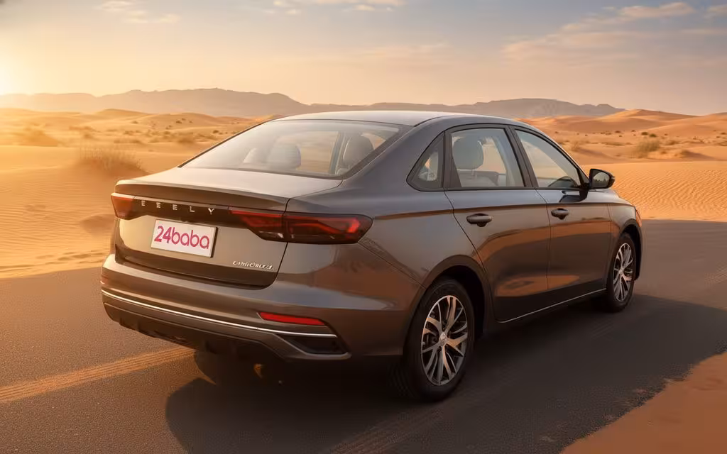 Geely Emgrand 2024 Grey rear view showing taillights – rental in Dubai