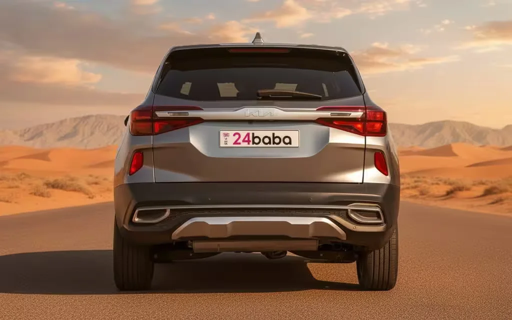 Kia Seltos 2023 Grey rear view showing taillights – rental in Dubai