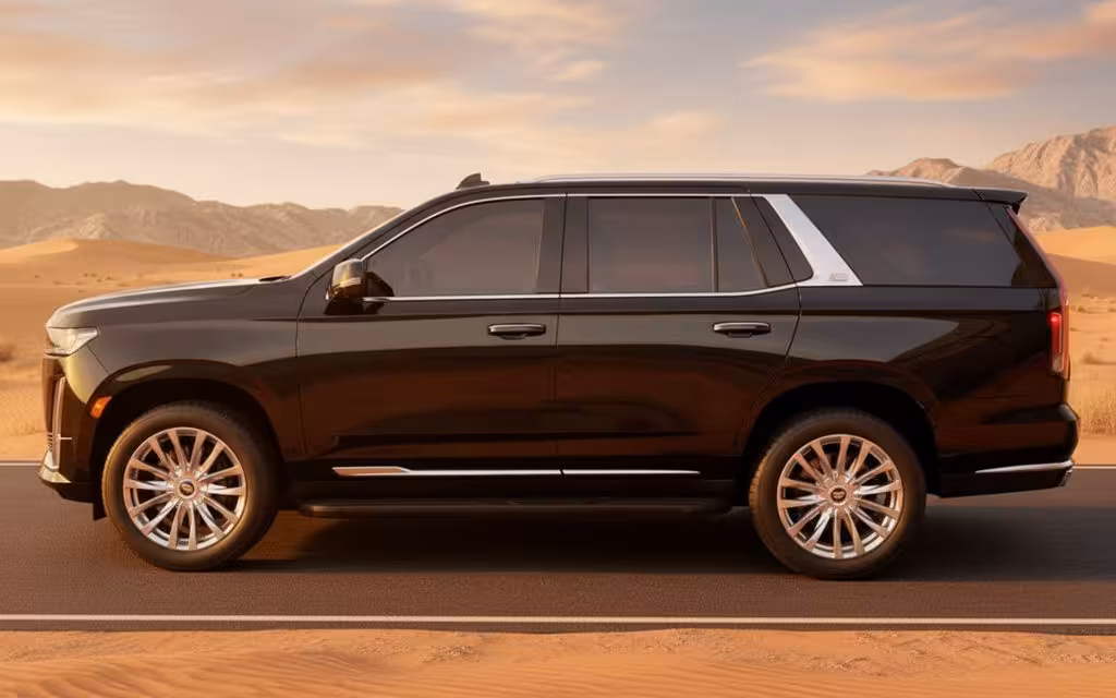 Cadillac Escalade 2021 Black side profile – rental in Dubai