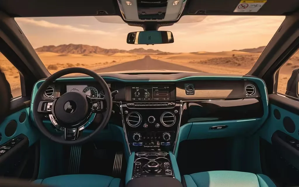 RollsRoyce Cullinan 2023 interior view showing trim – rental in Dubai