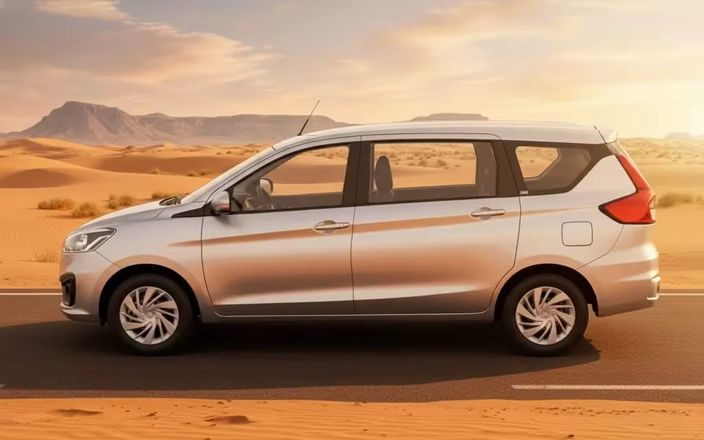 Suzuki Ertiga 2023 Silver side profile – rental in Dubai