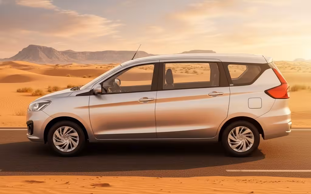 Suzuki Ertiga 2023 Silver side profile – rental in Dubai