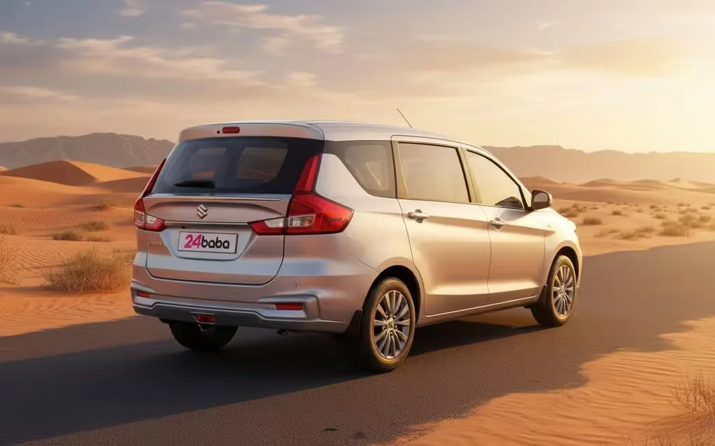 Suzuki Ertiga 2023 Silver rear view showing taillights – rental in Dubai