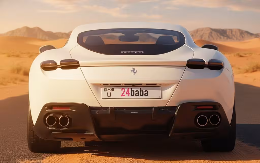 Ferrari Roma 2021 White rear view showing taillights – rental in Dubai