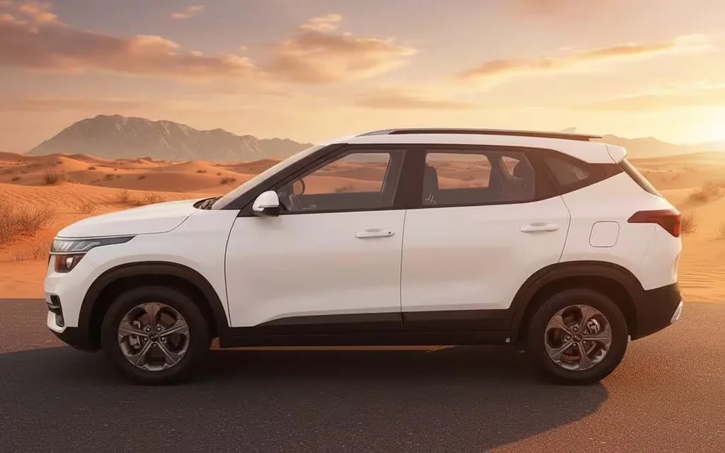 Kia Seltos 2022 White side profile – rental in Dubai