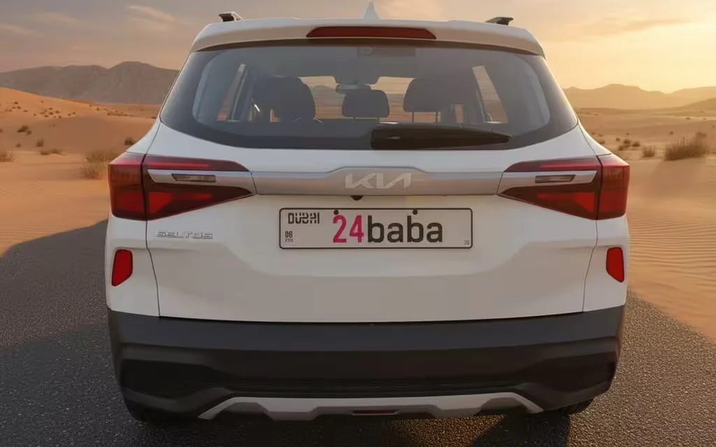 Kia Seltos 2022 White rear view showing taillights – rental in Dubai