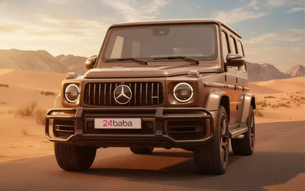 Mercedes G63 2024 Brown front view with headlights – rental in Dubai