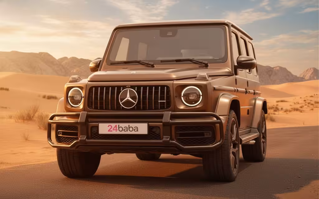 Mercedes G63 2024 Brown front view with headlights – rental in Dubai