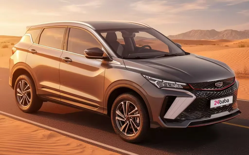 Geely Coolray 2025 Grey front view with headlights – rental in Dubai