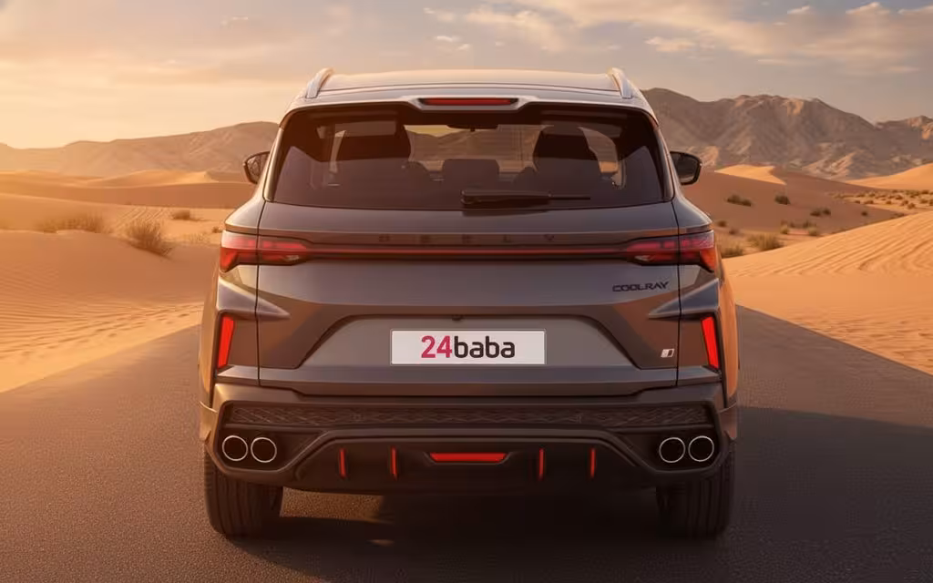 Geely Coolray 2025 Grey rear view showing taillights – rental in Dubai