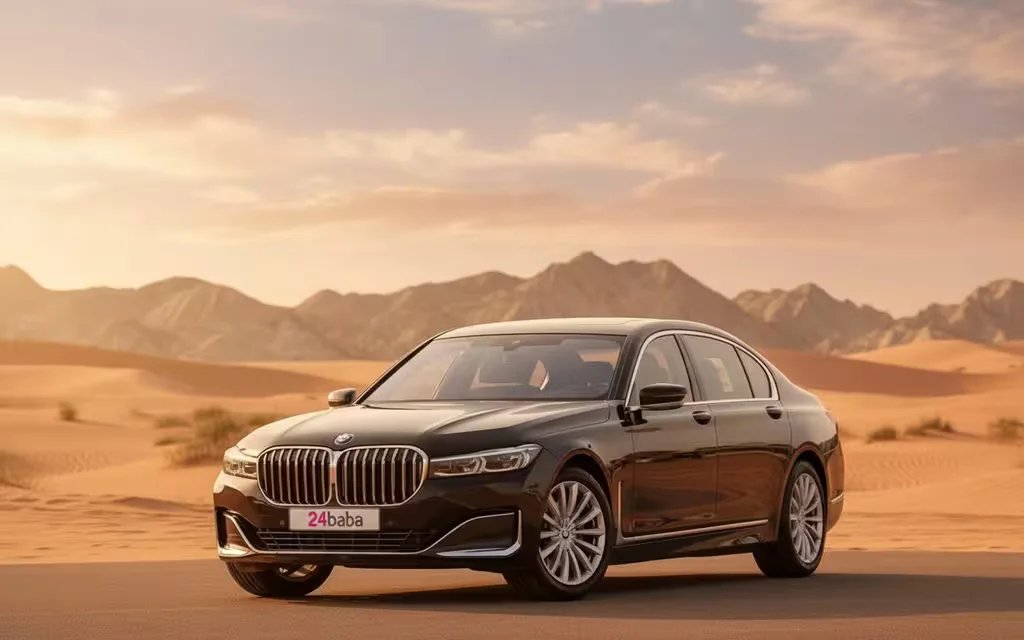 Bmw 730 2021 Black front view with headlights – rental in Dubai