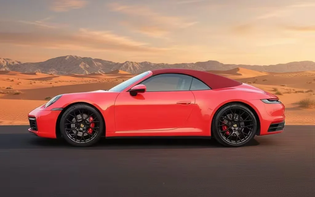 Porsche 911 2022 Red side profile – rental in Dubai